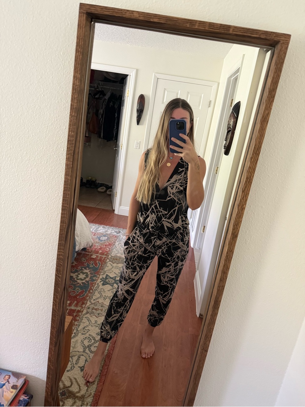 Veronica M. Sleeveless Black & Beige Printed Jumpsuit